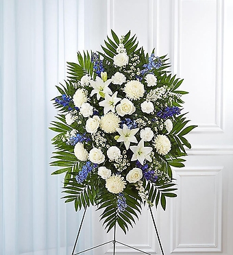 Blue &amp; White Funeral Standing Spray